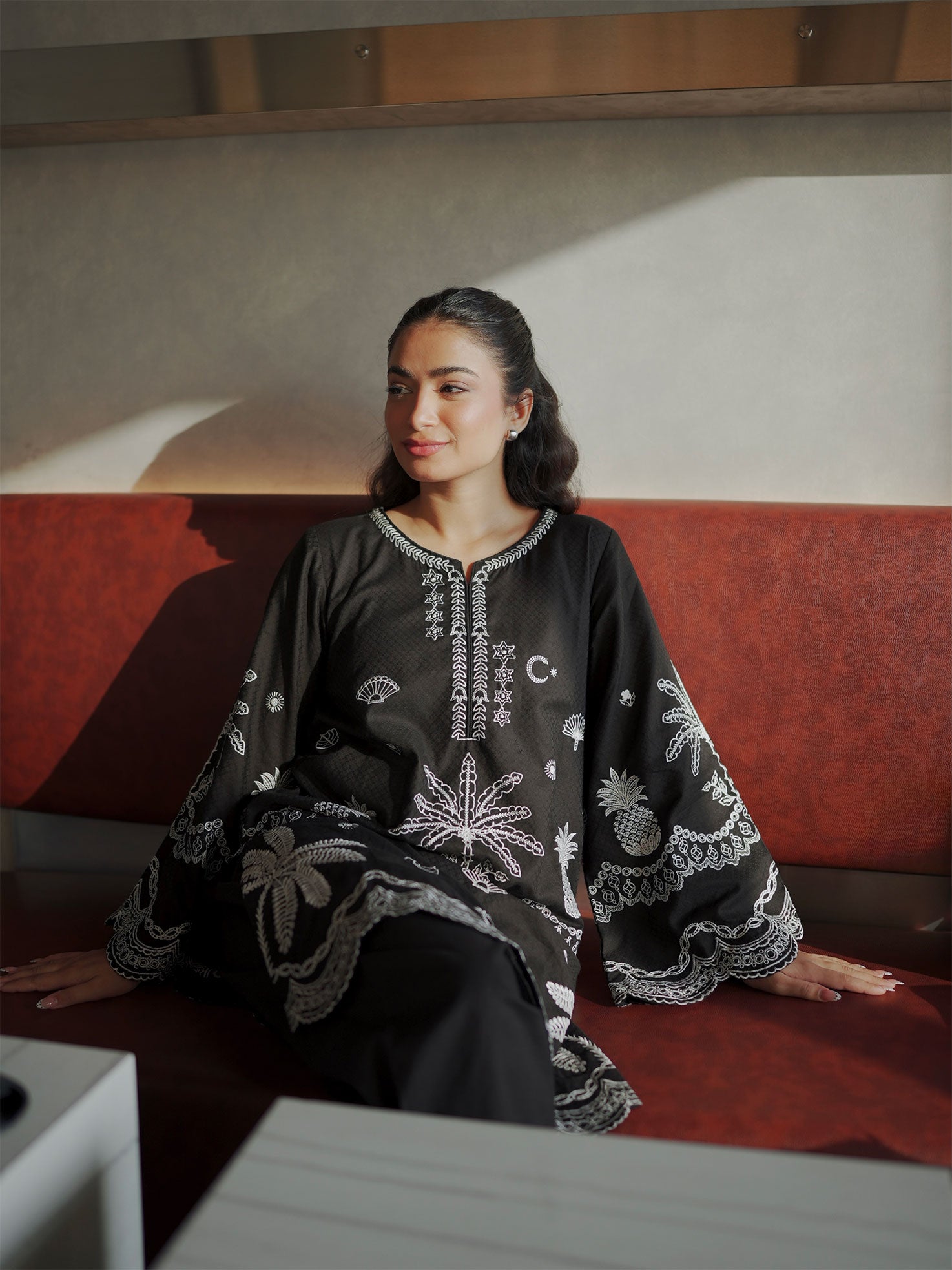 SS26DC-2590 - BLACK - COTTON JACQUARD - 2PCS - EMBROIDERED KURTA WITH TROUSER