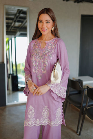 SS26DC-2591 - PURPLE - COTTON JACQUARD - 2PCS - EMBROIDERED KURTA WITH TROUSER