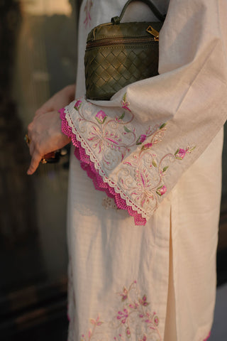 SS26DC-2592 - OFF WHITE - COTTON JACQUARD - 2PCS - EMBROIDERED KURTA WITH TROUSER