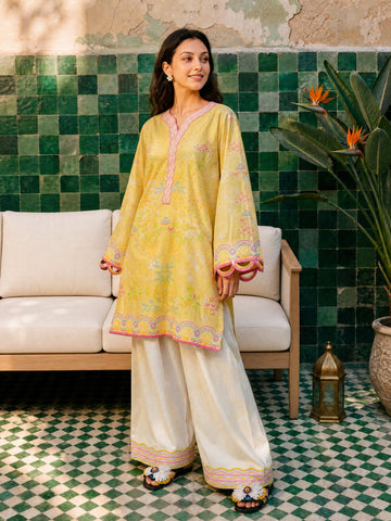 SS26DC-2611 YELLOW LAWN 2PCS EMBROIDERED KURTA WITH TROUSER