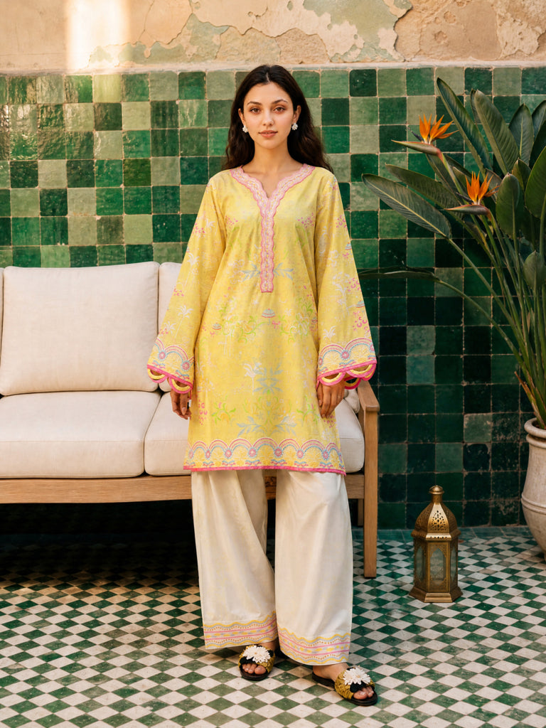 SS26DC-2611 YELLOW LAWN 2PCS EMBROIDERED KURTA WITH TROUSER