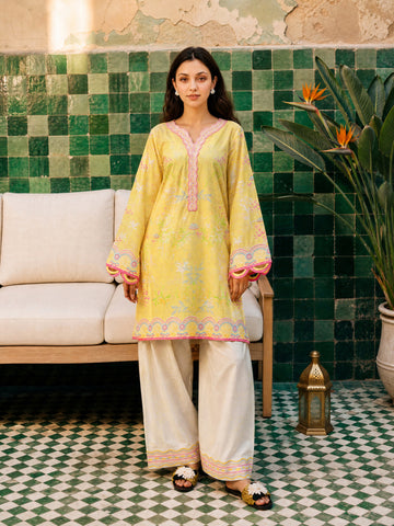 SS26DC-2611 YELLOW LAWN 2PCS EMBROIDERED KURTA WITH TROUSER