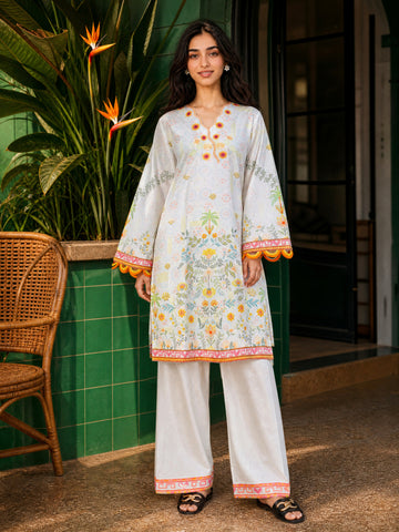 SS26DC-2612 CREAM LAWN 2PCS EMBROIDERED KURTA WITH TROUSER