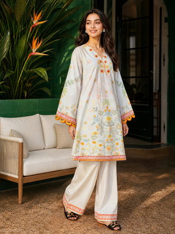 SS26DC-2612 CREAM LAWN 2PCS EMBROIDERED KURTA WITH TROUSER