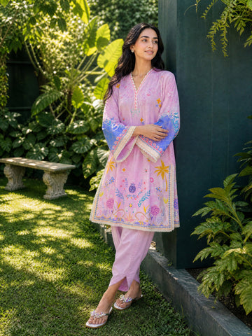 SS26DC-2613 PINK LAWN 2PCS EMBROIDERED KURTA WITH TROUSER