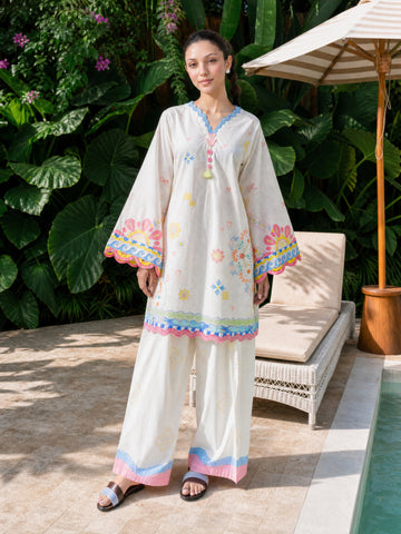 SS26DC-2614 OFF WHITE LAWN 2PCS EMBROIDERED KURTA WITH TROUSER