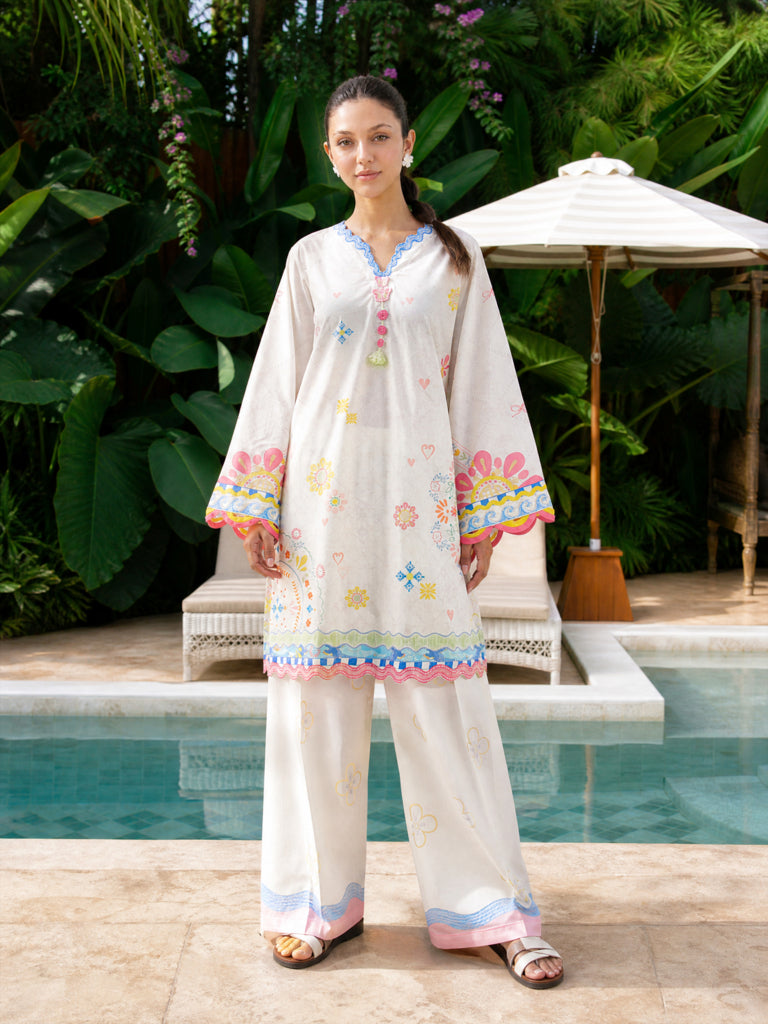 SS26DC-2614 OFF WHITE LAWN 2PCS EMBROIDERED KURTA WITH TROUSER