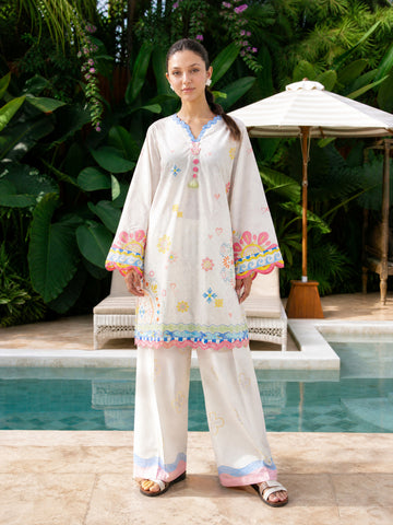 SS26DC-2614 OFF WHITE LAWN 2PCS EMBROIDERED KURTA WITH TROUSER