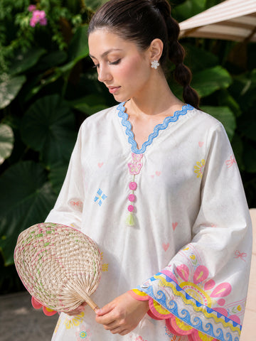 SS26DC-2614 OFF WHITE LAWN 2PCS EMBROIDERED KURTA WITH TROUSER