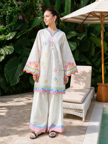 SS26DC-2614 OFF WHITE LAWN 2PCS EMBROIDERED KURTA WITH TROUSER