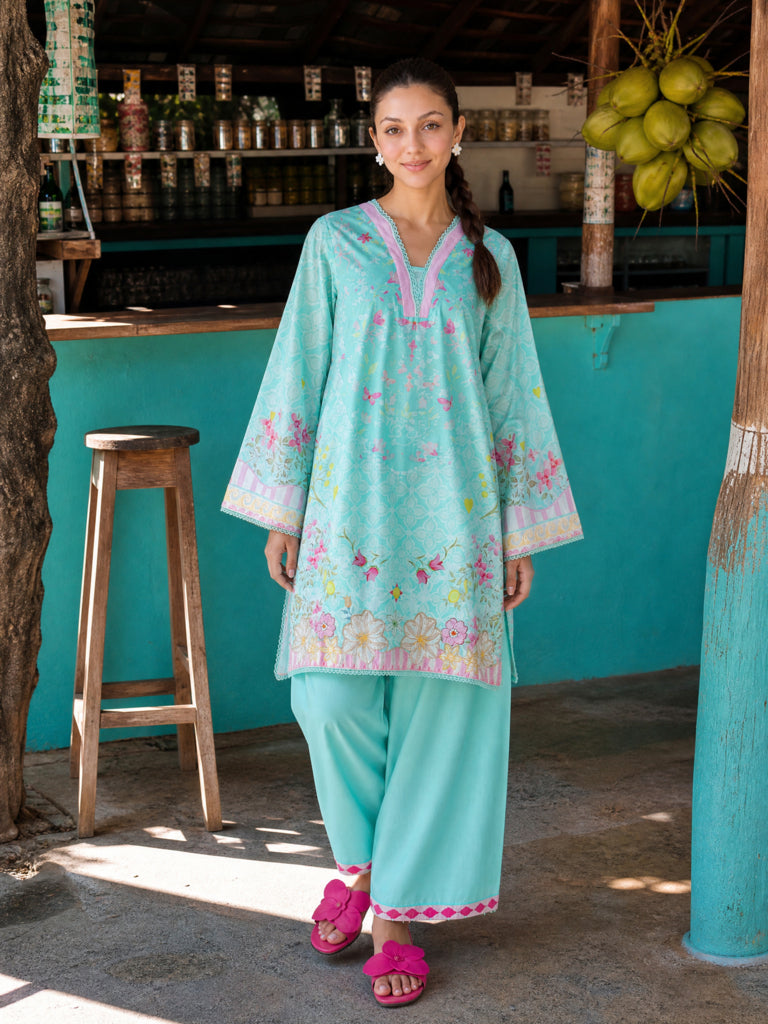 SS26DC-2615 SEA GREEN LAWN 2PCS EMBROIDERED KURTA WITH TROUSER