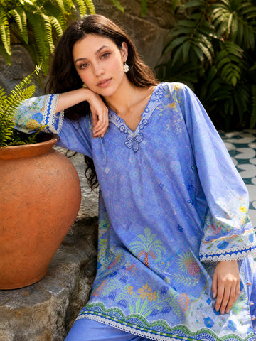 SS26DC-2616 BLUE LAWN 2PCS EMBROIDERED KURTA WITH TROUSER