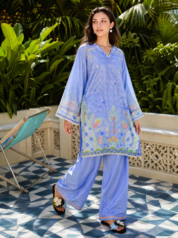 SS26DC-2616 BLUE LAWN 2PCS EMBROIDERED KURTA WITH TROUSER