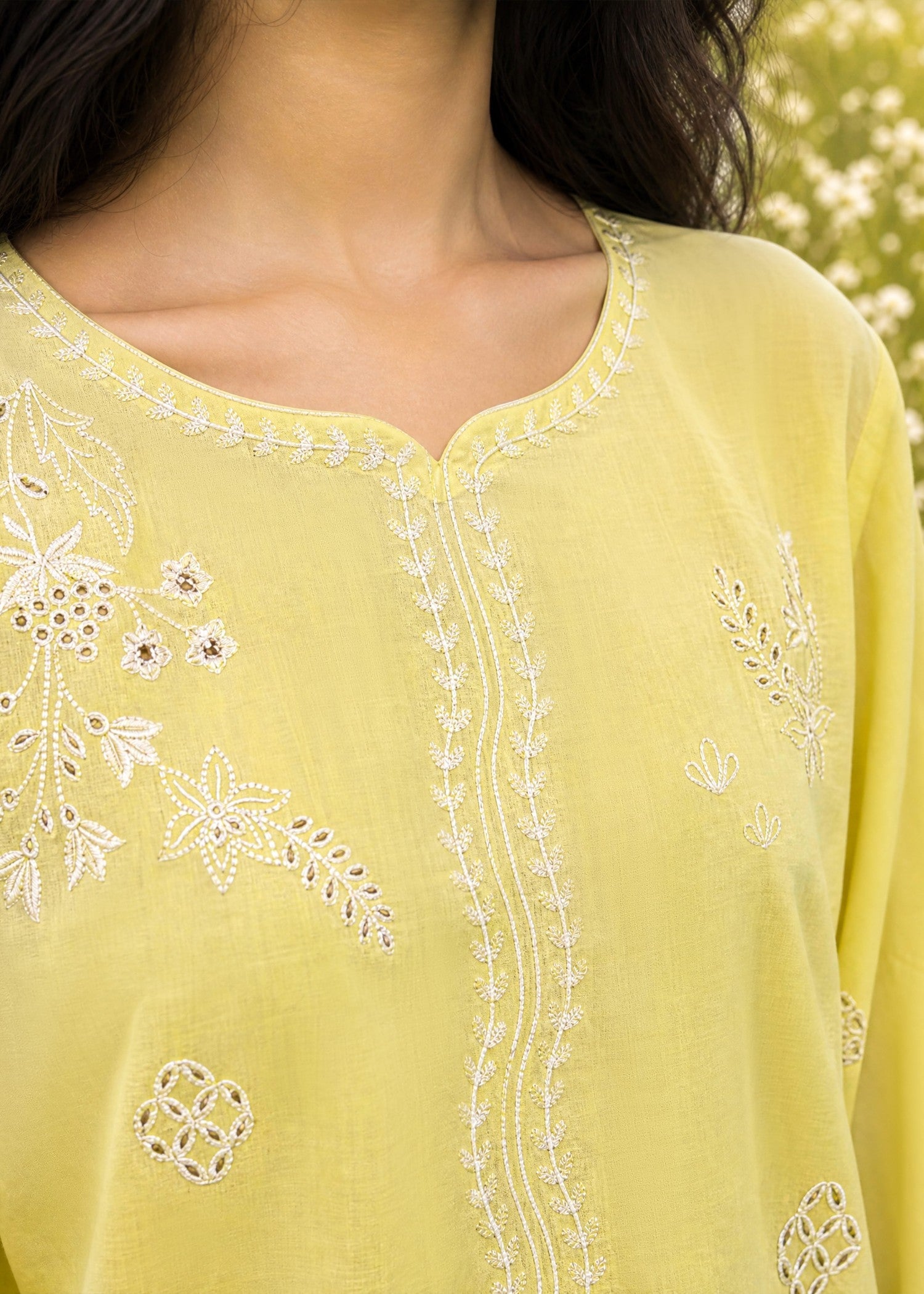 SS26DC-2621 YELLOW 2PCS  EMBROIDERED KURTA WITH TROUSER