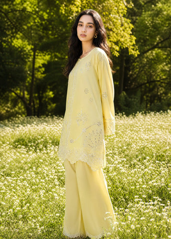 SS26DC-2621 YELLOW 2PCS  EMBROIDERED KURTA WITH TROUSER