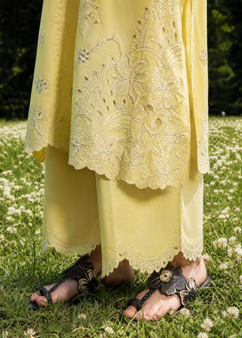 SS26DC-2621 YELLOW 2PCS  EMBROIDERED KURTA WITH TROUSER