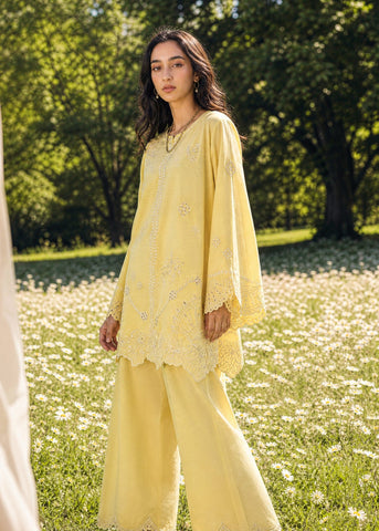 SS26DC-2621 YELLOW 2PCS  EMBROIDERED KURTA WITH TROUSER