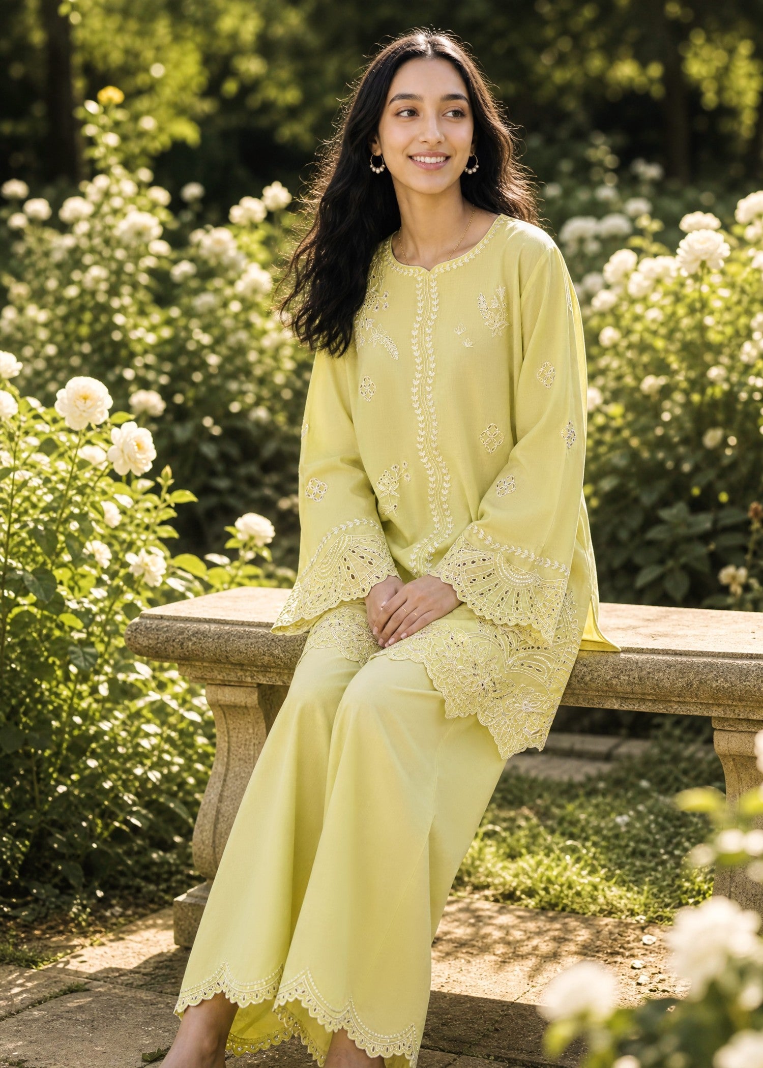 SS26DC-2621 YELLOW 2PCS  EMBROIDERED KURTA WITH TROUSER