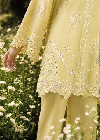 SS26DC-2621 YELLOW 2PCS  EMBROIDERED KURTA WITH TROUSER