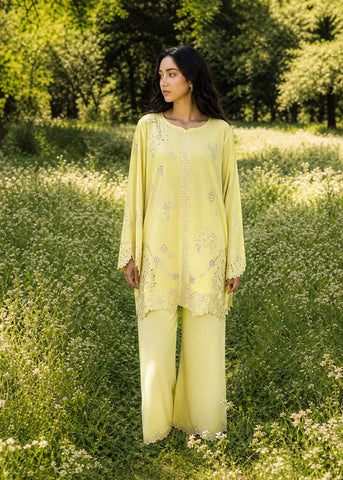 SS26DC-2621 YELLOW 2PCS  EMBROIDERED KURTA WITH TROUSER