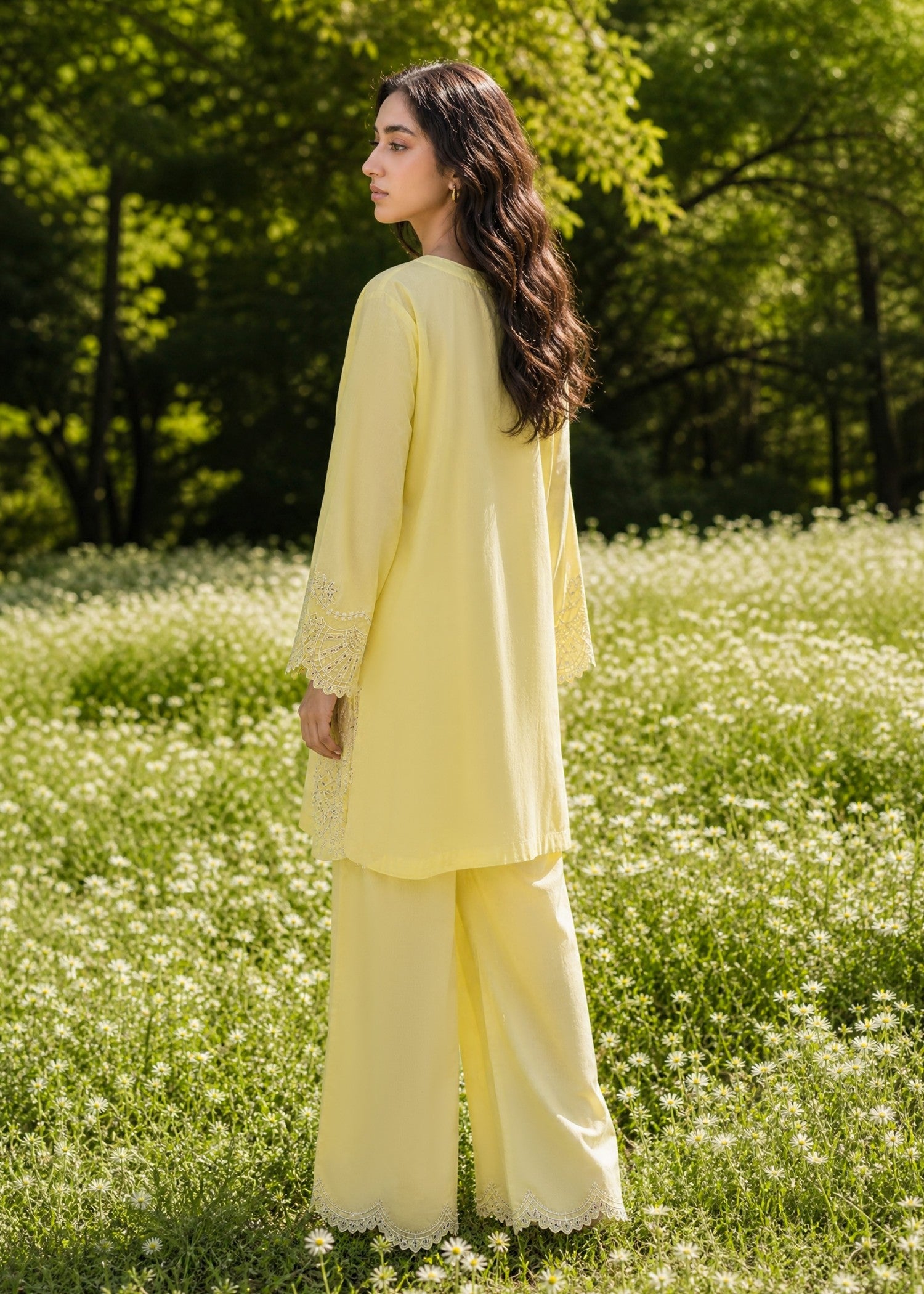 SS26DC-2621 YELLOW 2PCS  EMBROIDERED KURTA WITH TROUSER