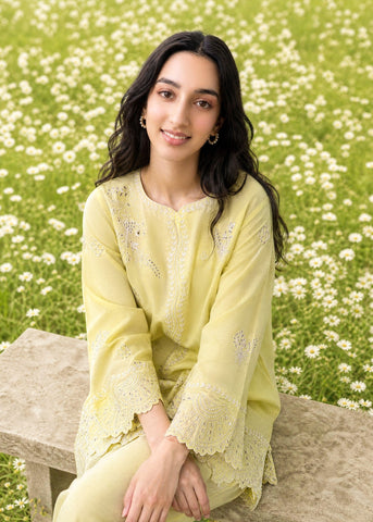 SS26DC-2621 YELLOW 2PCS  EMBROIDERED KURTA WITH TROUSER