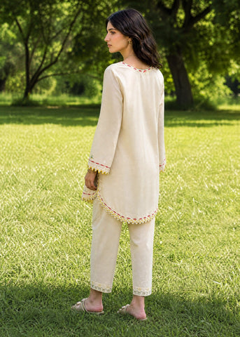 SS26DC-2622 CREAM 2PCS  EMBROIDERED KURTA WITH TROUSER