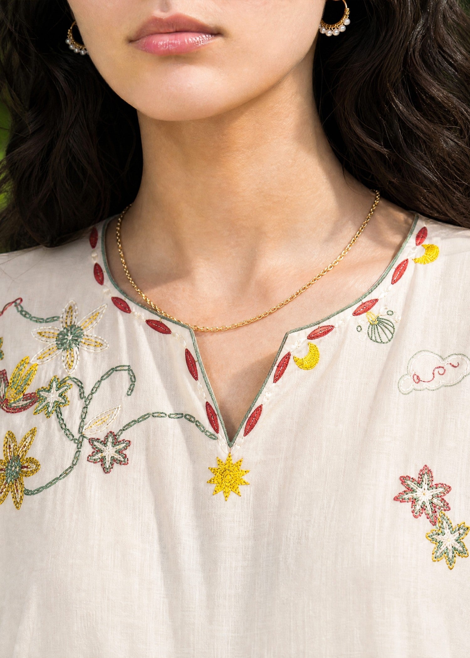 SS26DC-2622 CREAM 2PCS  EMBROIDERED KURTA WITH TROUSER