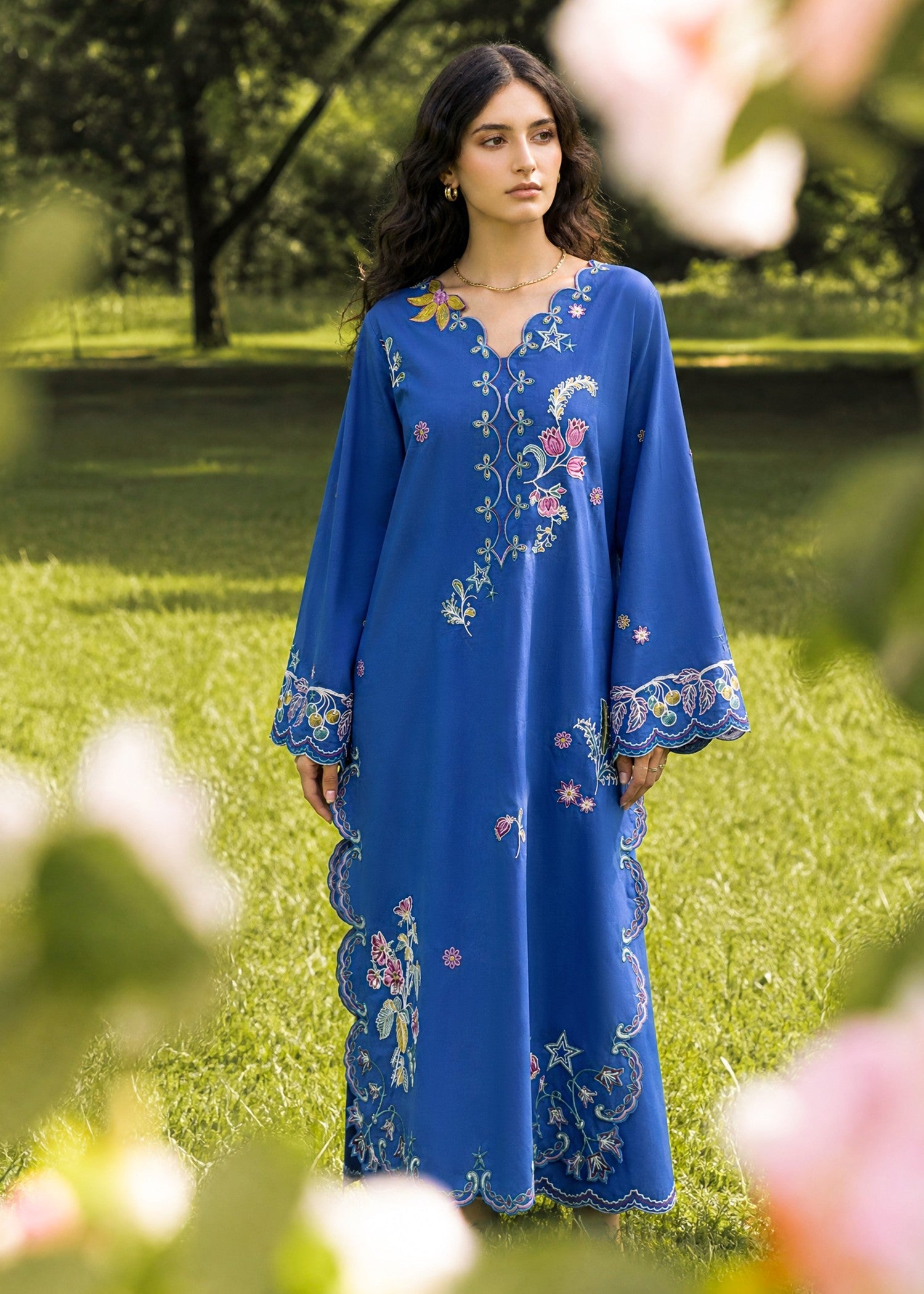 SS26DC-2623 BLUE 2PCS  EMBROIDERED KURTA WITH TROUSER