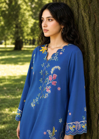 SS26DC-2623 BLUE 2PCS  EMBROIDERED KURTA WITH TROUSER
