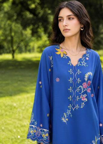 SS26DC-2623 BLUE 2PCS  EMBROIDERED KURTA WITH TROUSER