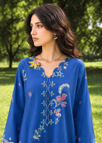 SS26DC-2623 BLUE 2PCS  EMBROIDERED KURTA WITH TROUSER