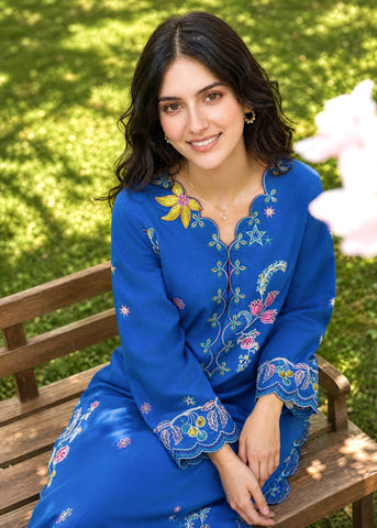 SS26DC-2623 BLUE 2PCS  EMBROIDERED KURTA WITH TROUSER
