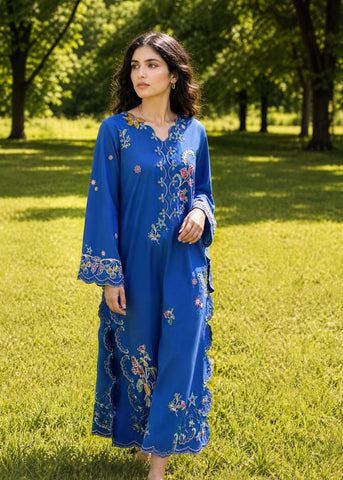 SS26DC-2623 BLUE 2PCS  EMBROIDERED KURTA WITH TROUSER