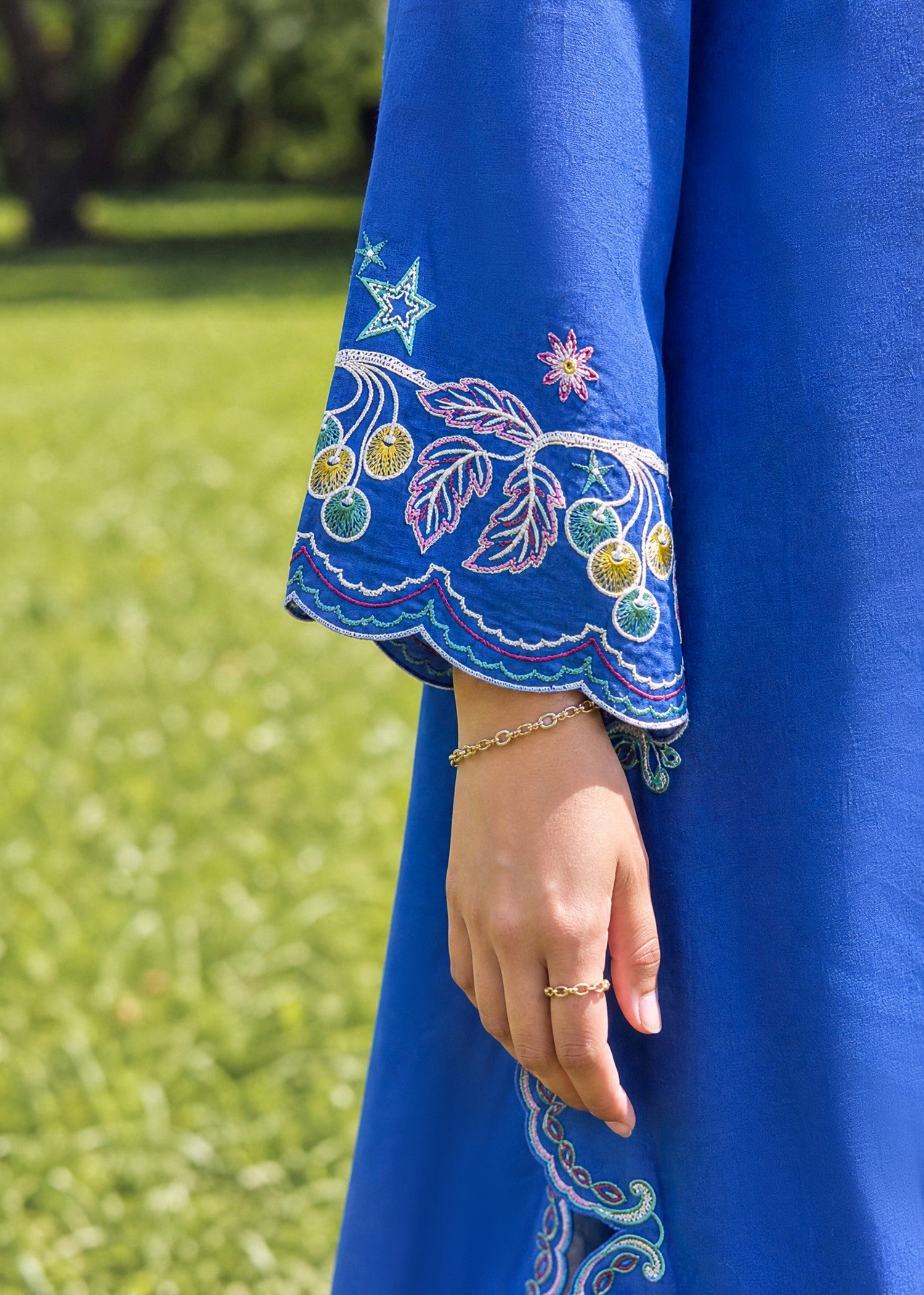 SS26DC-2623 BLUE 2PCS  EMBROIDERED KURTA WITH TROUSER