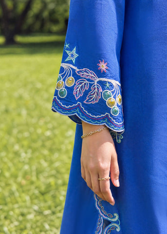 SS26DC-2623 BLUE 2PCS  EMBROIDERED KURTA WITH TROUSER
