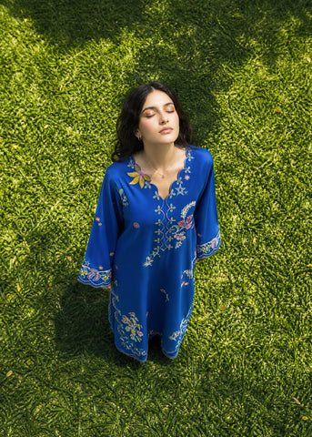 SS26DC-2623 BLUE 2PCS  EMBROIDERED KURTA WITH TROUSER