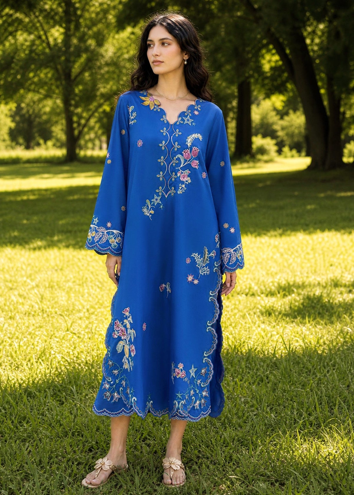 SS26DC-2623 BLUE 2PCS  EMBROIDERED KURTA WITH TROUSER
