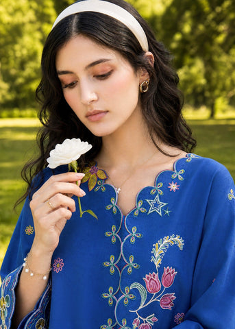SS26DC-2623 BLUE 2PCS  EMBROIDERED KURTA WITH TROUSER