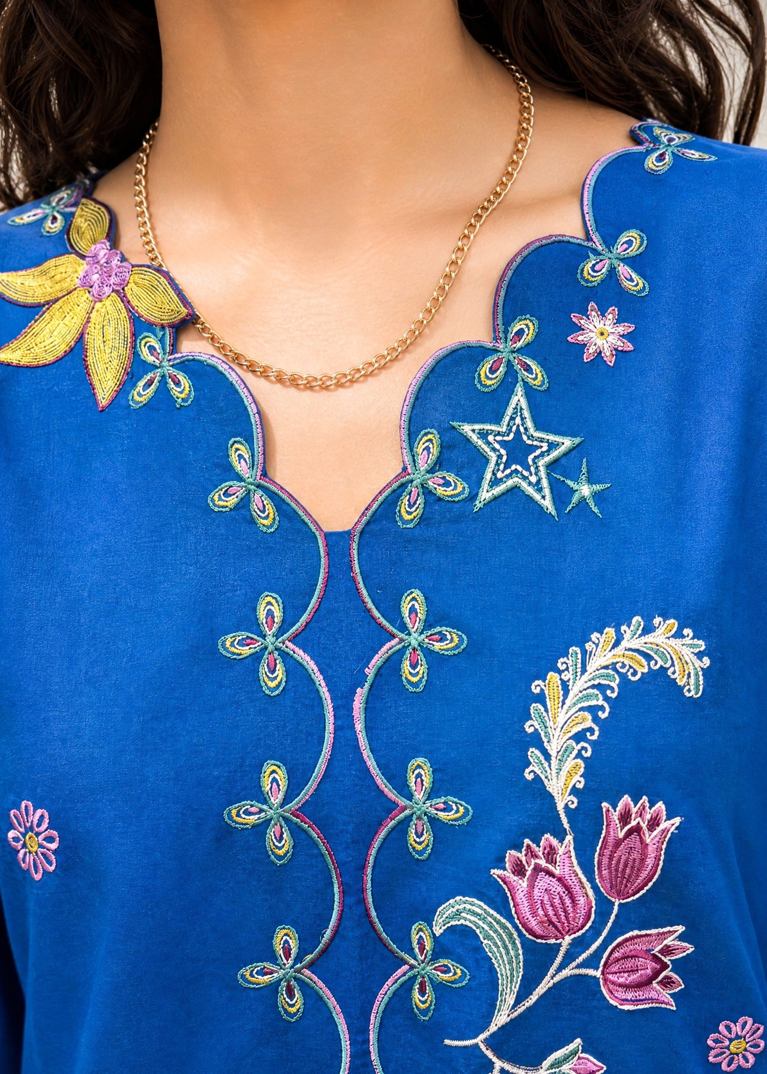 SS26DC-2623 BLUE 2PCS  EMBROIDERED KURTA WITH TROUSER