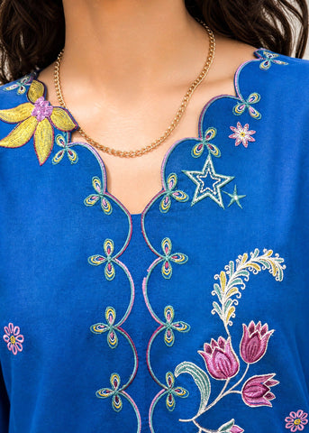 SS26DC-2623 BLUE 2PCS  EMBROIDERED KURTA WITH TROUSER