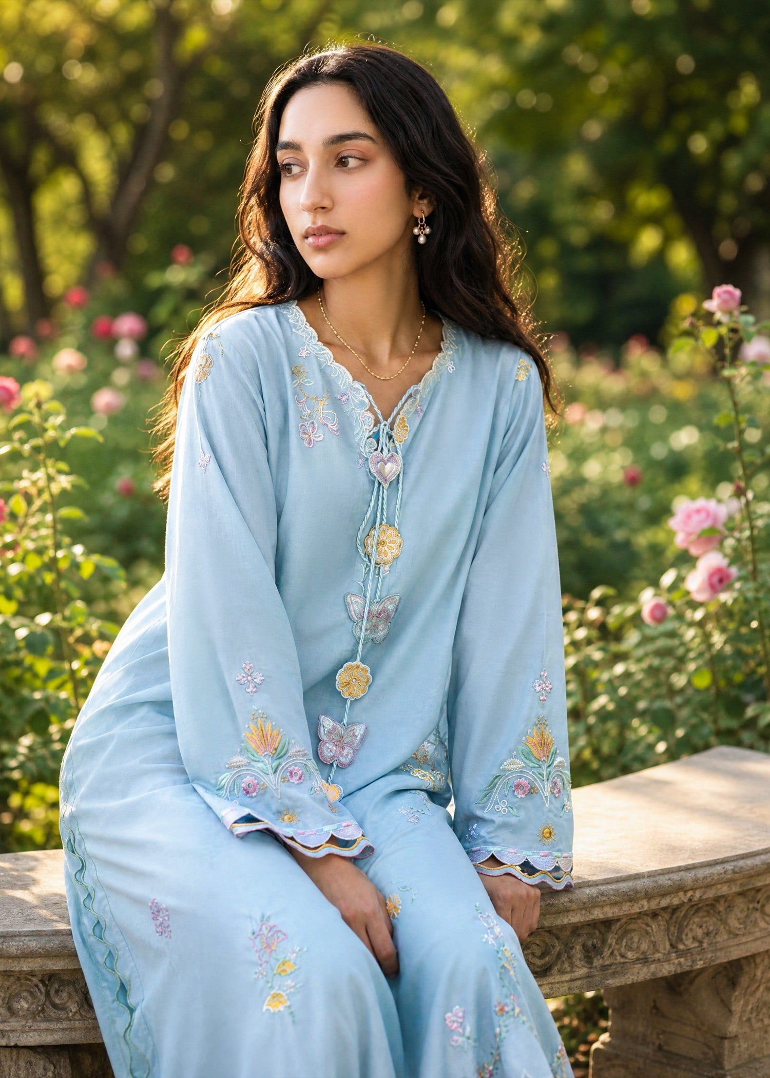 SS26DC-2624 SKY BLUE 2PCS  EMBROIDERED KURTA WITH TROUSER