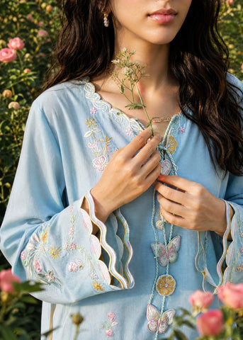 SS26DC-2624 SKY BLUE 2PCS  EMBROIDERED KURTA WITH TROUSER