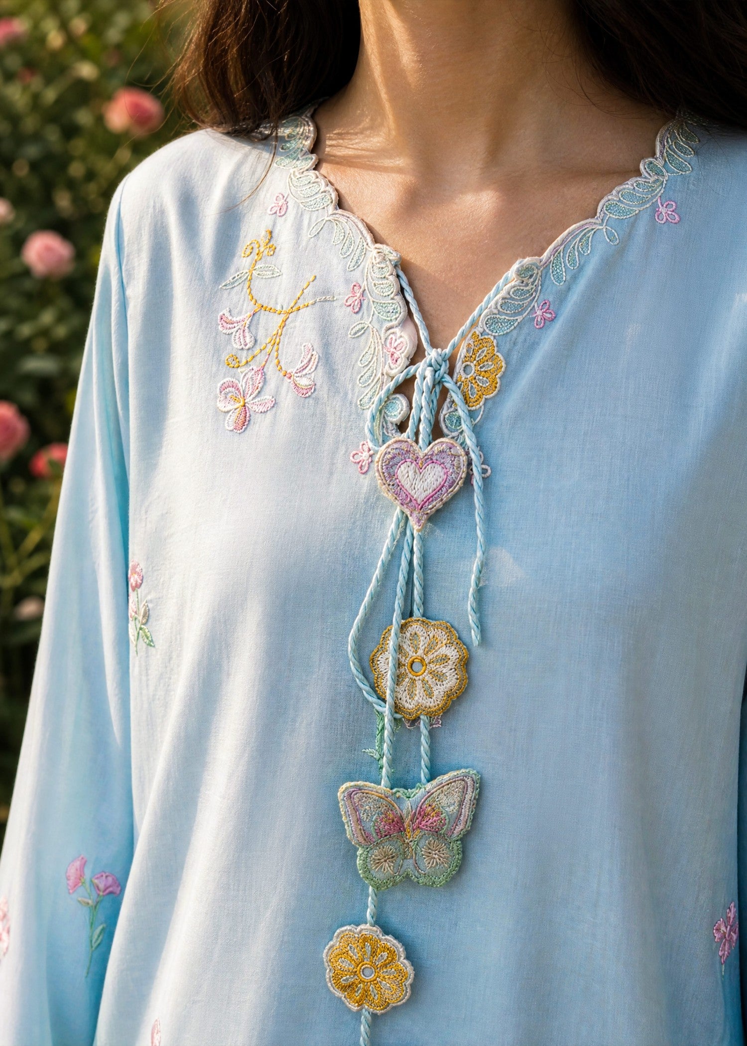 SS26DC-2624 SKY BLUE 2PCS  EMBROIDERED KURTA WITH TROUSER