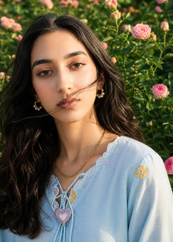 SS26DC-2624 SKY BLUE 2PCS  EMBROIDERED KURTA WITH TROUSER