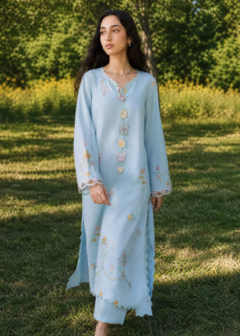SS26DC-2624 SKY BLUE 2PCS  EMBROIDERED KURTA WITH TROUSER