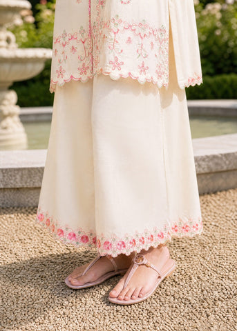 SS26DC-2625 OFF WHITE 2PCS  EMBROIDERED KURTA WITH TROUSER
