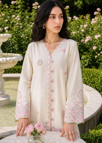 SS26DC-2625 OFF WHITE 2PCS  EMBROIDERED KURTA WITH TROUSER