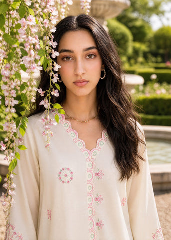 SS26DC-2625 OFF WHITE 2PCS  EMBROIDERED KURTA WITH TROUSER