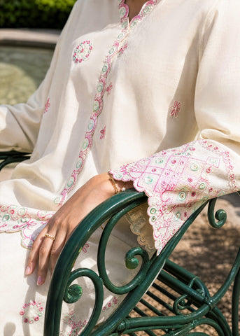 SS26DC-2625 OFF WHITE 2PCS  EMBROIDERED KURTA WITH TROUSER